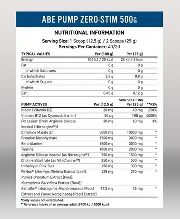 ABE PUMP - ZERO STIM PRE-WORKOUT